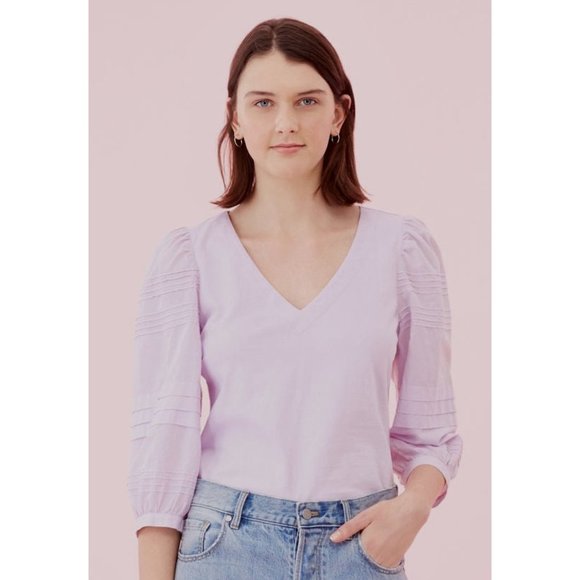NWT Women Size Small Rebecca Taylor La Vie Voile Sleeve Jersey Top in Lilac Wine - Picture 3 of 5